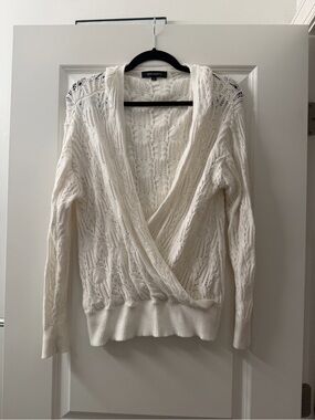 Ivory Open-Knit Wrap V-Neck Sweater